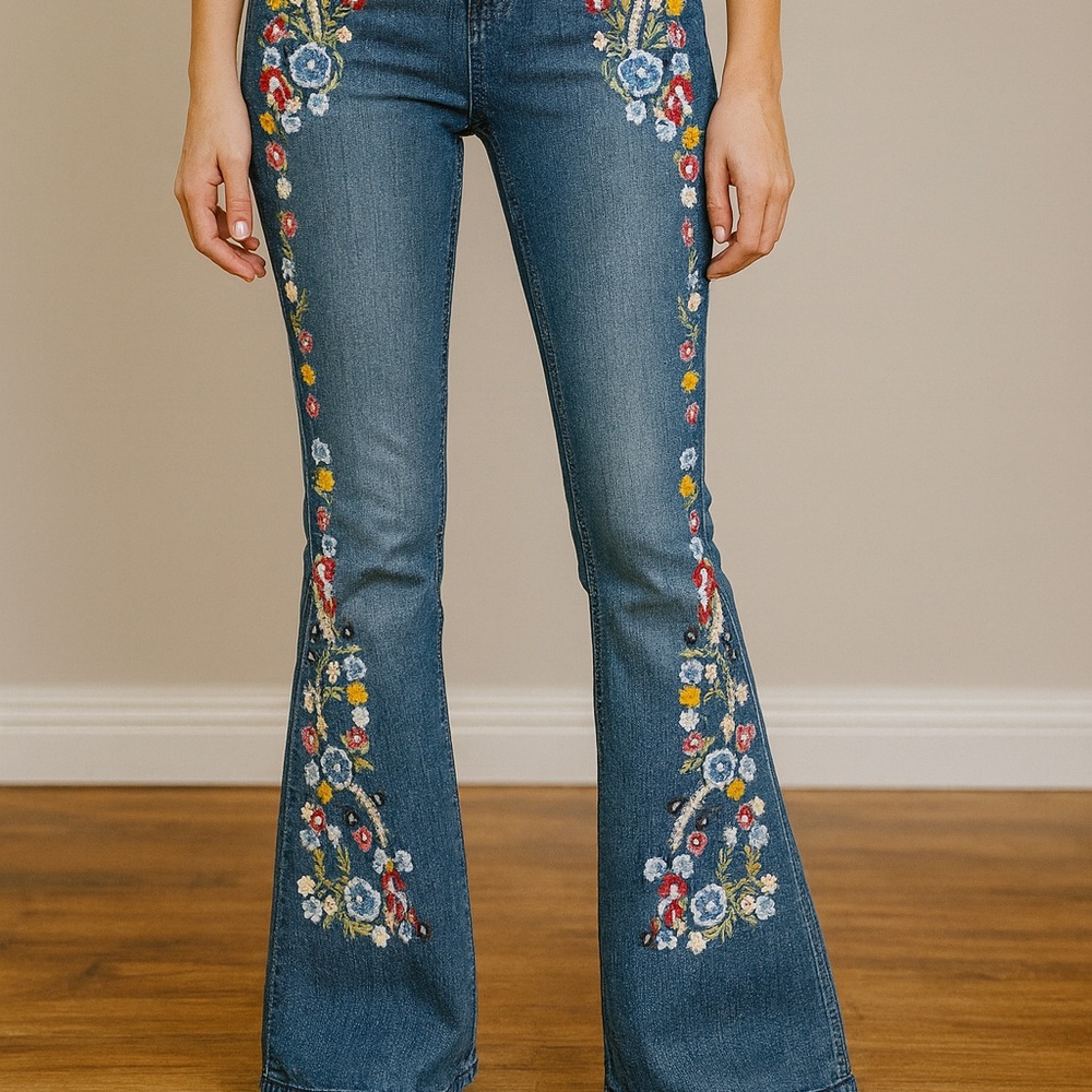 Embroidered Flare Jeans